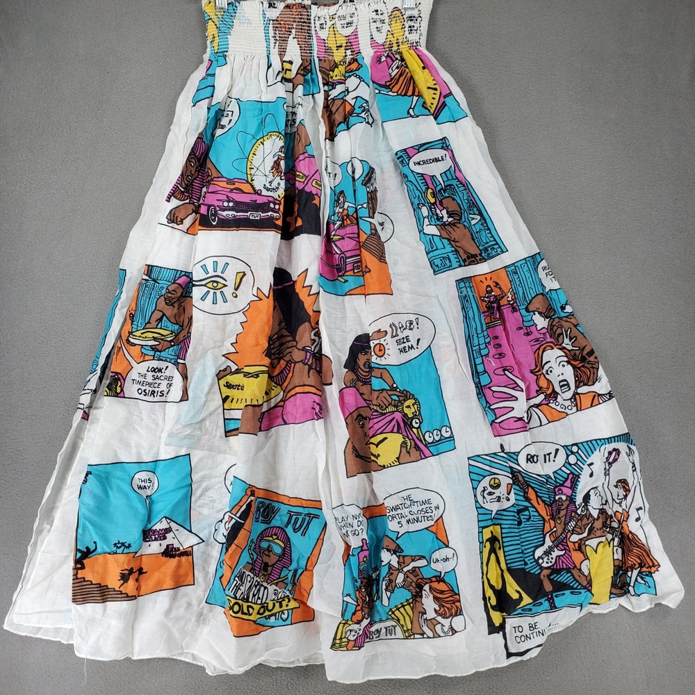 Switch Comic Book Print Maxi Skirt Women OS White Pop Art Smocked Cotton VTG